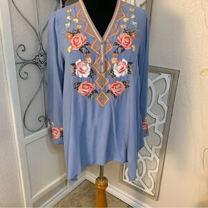 Andree embroidered tunic shirt top blouse .